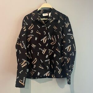 Liz Claiborne Petite Medium Pattern Button Up Long Sleeve Blouse 100% Silk